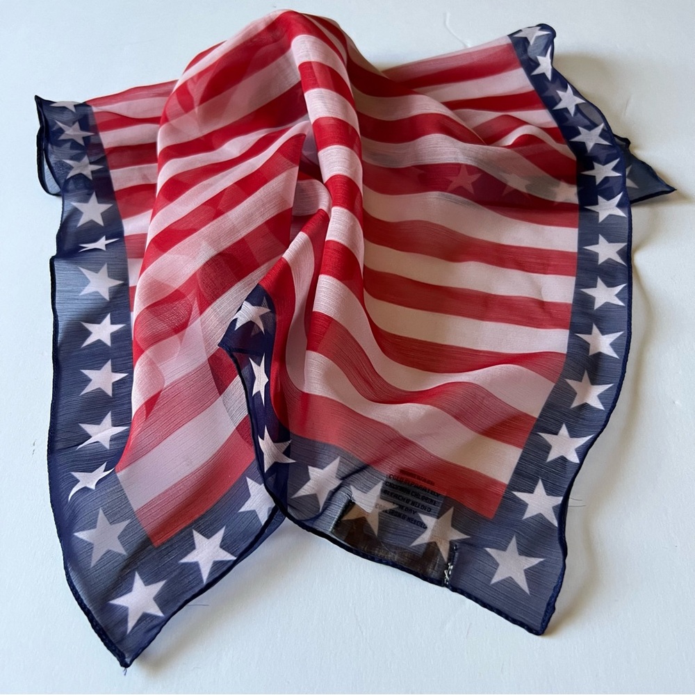 COLLECTION XIIX EIGHTEEN CHIFFON SCARF STARS STRIPES RED WHITE BLUE USA 21”  NEW